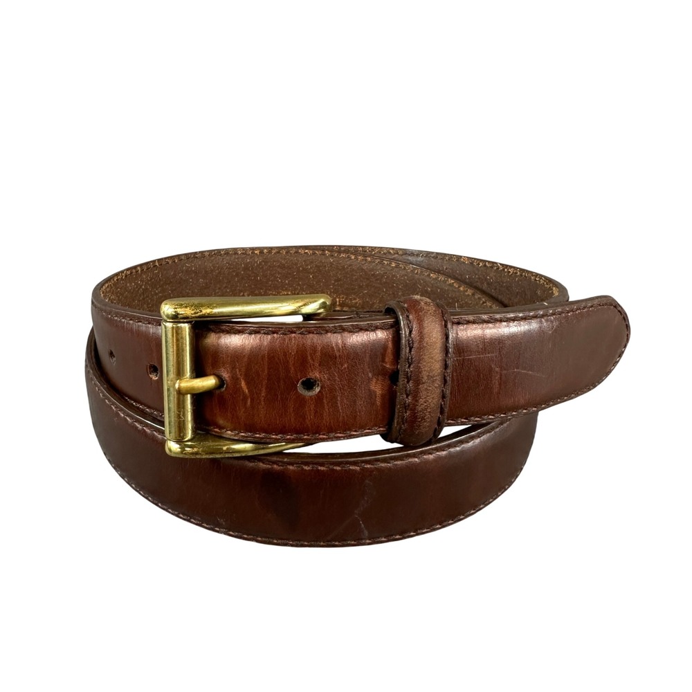 Dockers Mens Brown Top Grain Leather Belt Gold Tone Buckle Size 38 2723